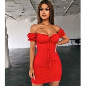 SOLD Ootdfash off the shoulder red dress